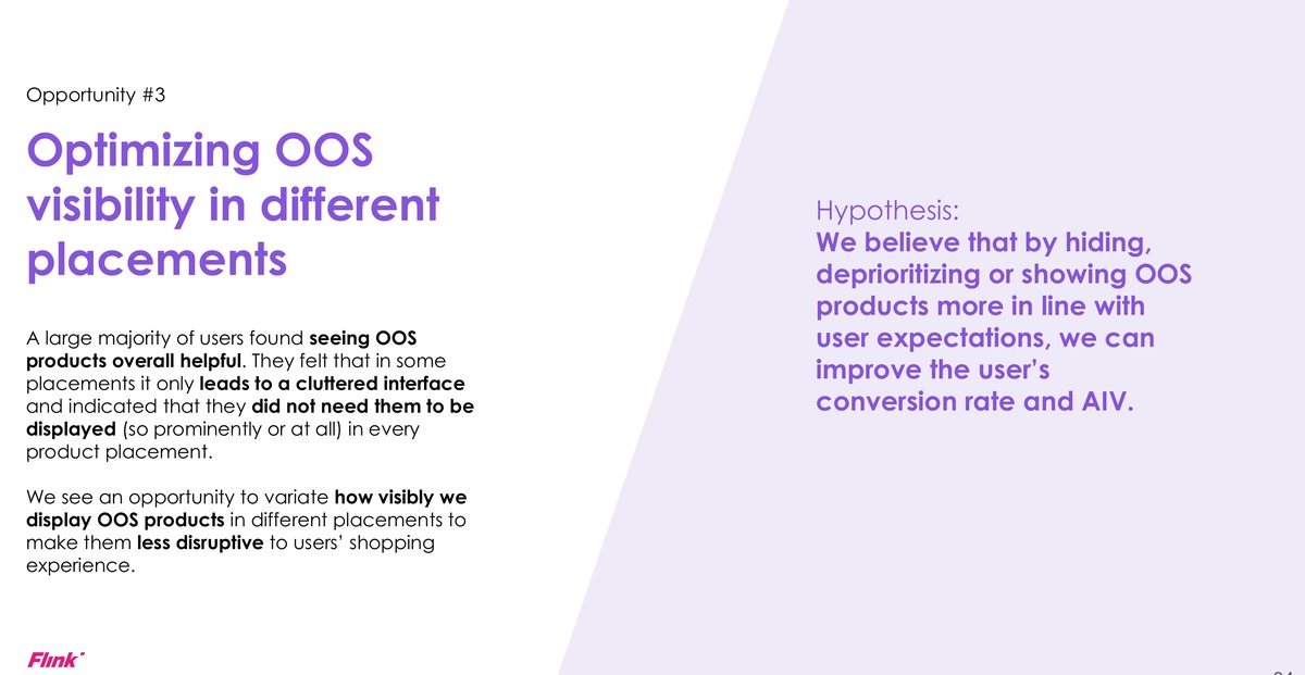 Abstracted research slide: opportunity three, rethinking where out-of-stock products appear