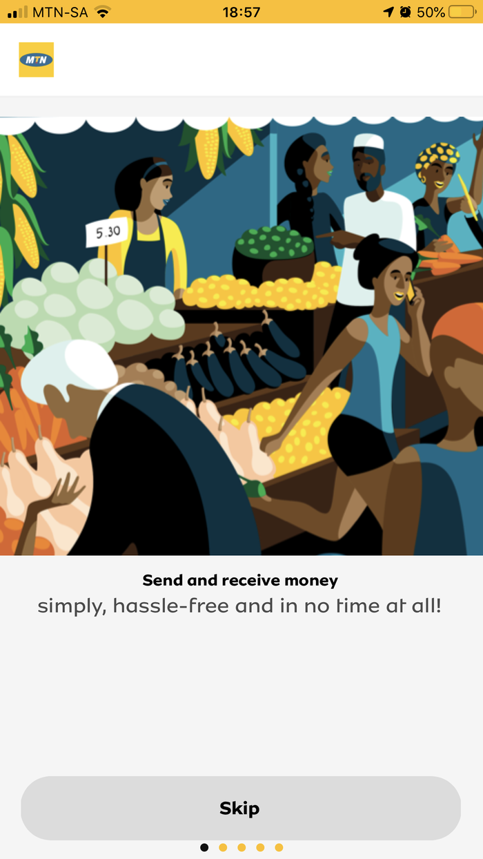 MoMo onboarding illustration: send and receive money simply, hassle-free
